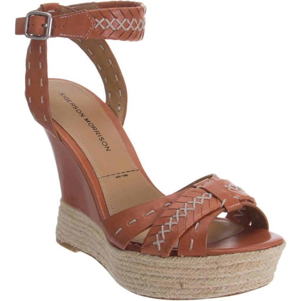NIB SIGERSON MORRISON Tan Leather Wedge Sandals MSRP $495.00  Women SZ 9.5 S1E1